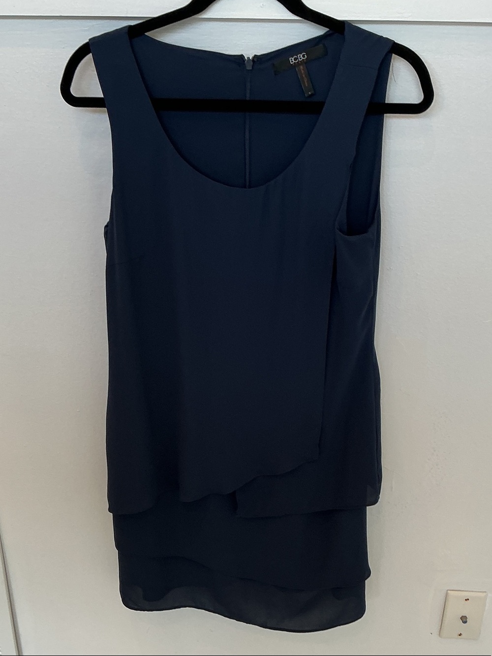BCBG Navy Layered Chiffon Sleeveless Mini Dress